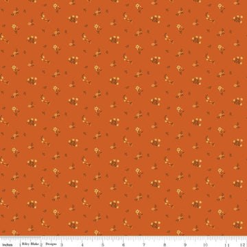 Image of Bountiful Flower Toss Autumn quilting cotton fabric by Sandy Gervais for Riley Blake Designs. Features flowers on an orange background. Cute Little Fabric Shop.