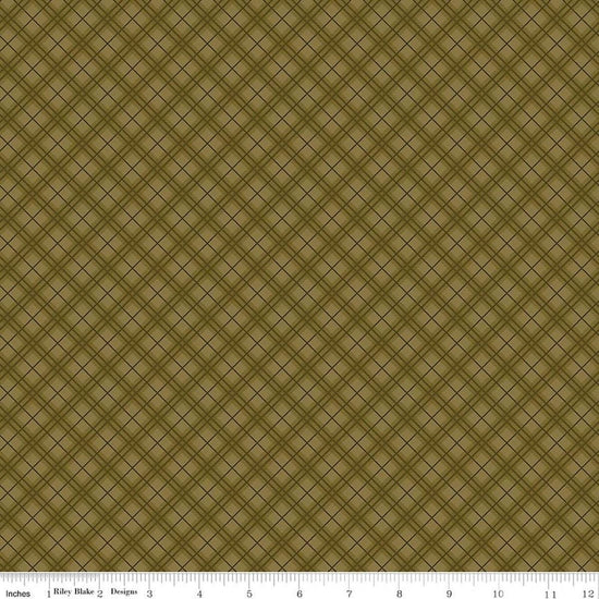 Image of Bountiful Plaid Green quilting cotton fabric by Sandy Gervais for Riley Blake Designs. Features plaid on a green background. Cute Little Fabric Shop.