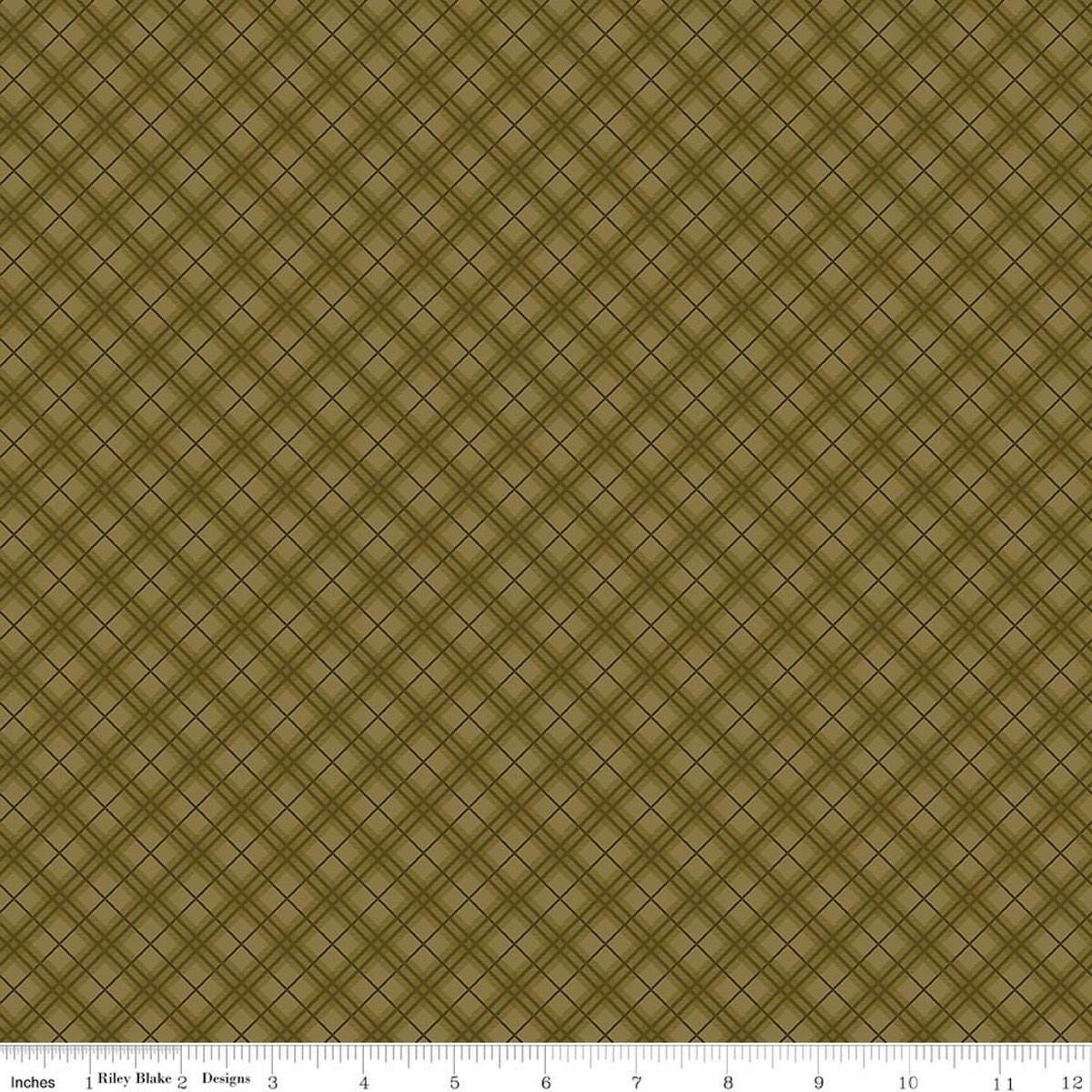 Image of Bountiful Plaid Green quilting cotton fabric by Sandy Gervais for Riley Blake Designs. Features plaid on a green background. Cute Little Fabric Shop.