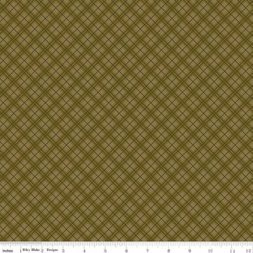 Image of Bountiful Plaid Green quilting cotton fabric by Sandy Gervais for Riley Blake Designs. Features plaid on a green background. Cute Little Fabric Shop.