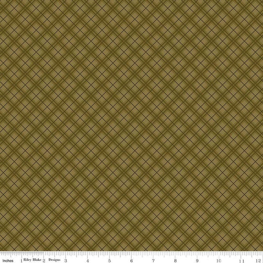 Image of Bountiful Plaid Green quilting cotton fabric by Sandy Gervais for Riley Blake Designs. Features plaid on a green background. Cute Little Fabric Shop.