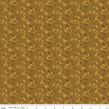 Image of Bountiful Bittersweet Suede quilting cotton fabric by Sandy Gervais for Riley Blake Designs. Features flowers on a brown background. Cute Little Fabric Shop.