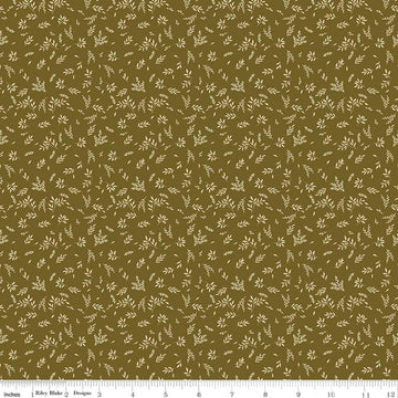 Image of Bountiful Leaves Green quilting cotton fabric by Sandy Gervais for Riley Blake Designs. Features leaves on a green background. Cute Little Fabric Shop.