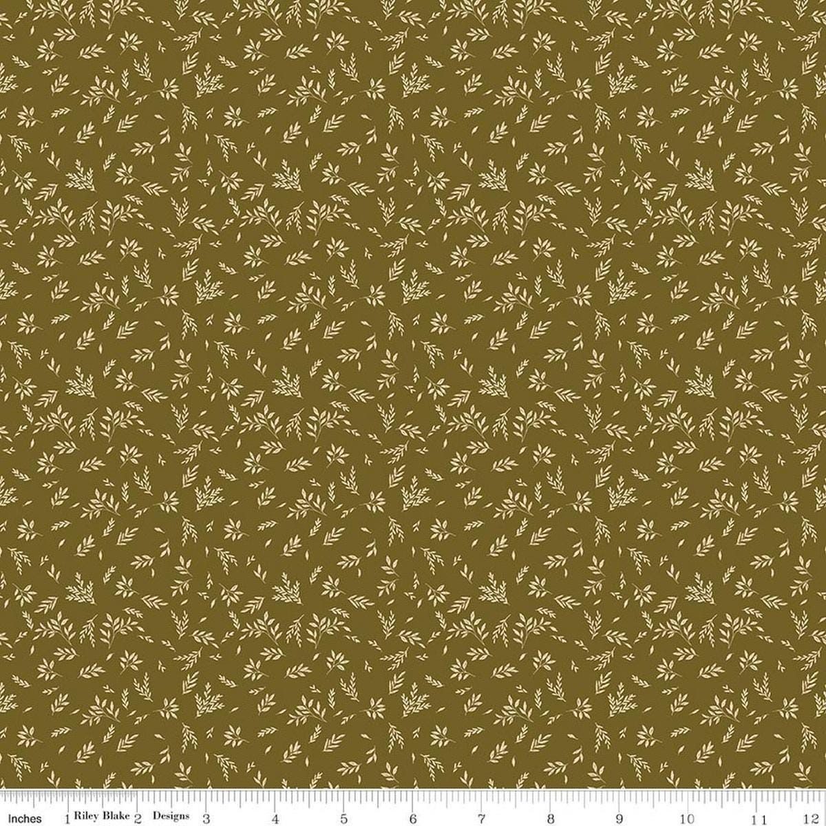 Image of Bountiful Leaves Green quilting cotton fabric by Sandy Gervais for Riley Blake Designs. Features leaves on a green background. Cute Little Fabric Shop.