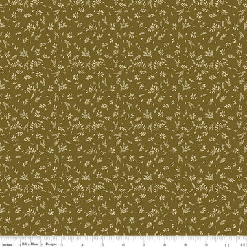 Image of Bountiful Leaves Green quilting cotton fabric by Sandy Gervais for Riley Blake Designs. Features leaves on a green background. Cute Little Fabric Shop.