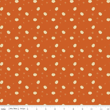 Image of Bountiful Pumpkins Autumn quilting cotton fabric by Sandy Gervais for Riley Blake Designs. Features pumpkins on an orange background. Cute Little Fabric Shop.