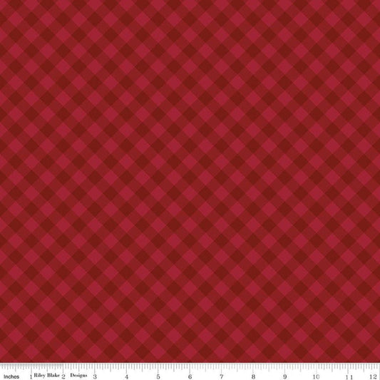 Image of Christmas Time Plaid Red quilting cotton fabric by Dani Mogstad for Riley Blake Designs. Features plaid on a red background. Cute Little Fabric Shop.