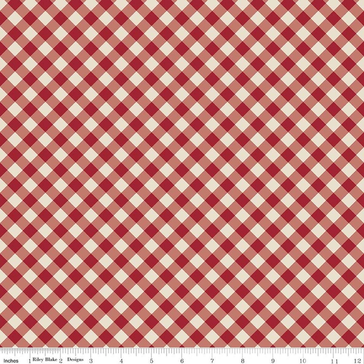 Image of Christmas Time Plaid Linen quilting cotton fabric by Dani Mogstad for Riley Blake Designs. Features plaid on a red and cream background. Cute Little Fabric Shop.