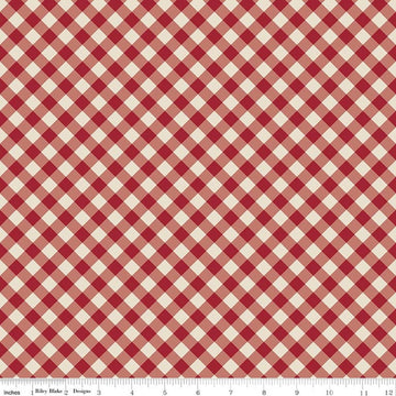 Image of Christmas Time Plaid Linen quilting cotton fabric by Dani Mogstad for Riley Blake Designs. Features plaid on a red and cream background. Cute Little Fabric Shop.