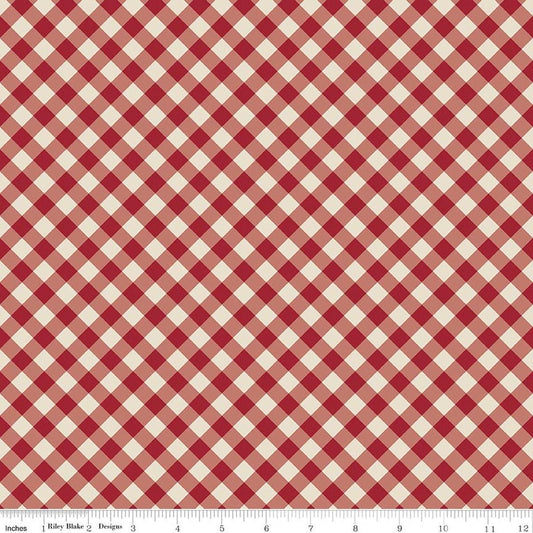 Image of Christmas Time Plaid Linen quilting cotton fabric by Dani Mogstad for Riley Blake Designs. Features plaid on a red and cream background. Cute Little Fabric Shop.