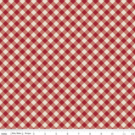 Image of Christmas Time Plaid Linen quilting cotton fabric by Dani Mogstad for Riley Blake Designs. Features plaid on a red and cream background. Cute Little Fabric Shop.