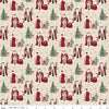 Image of Christmas Time Main Linen quilting cotton fabric by Dani Mogstad for Riley Blake Designs. Features Santas on a cream background. Cute Little Fabric Shop.