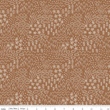 Image of Colorful Critters Sketch Brown Quilting Cotton Fabric by Official Licensed Product for Riley Blake Designs. Features crayon drawings on a brown background. Cute Little Fabric Shop.