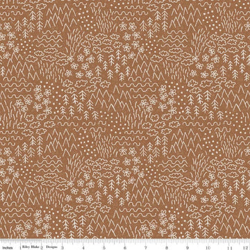 Image of Colorful Critters Sketch Brown Quilting Cotton Fabric by Official Licensed Product for Riley Blake Designs. Features crayon drawings on a brown background. Cute Little Fabric Shop.