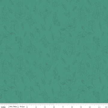 Image of Orchard House Sketch Floral quilting cotton fabric by Heather Peterson for Riley Blake Designs. Features flowers on a blue background. Cute Little Fabric Shop.