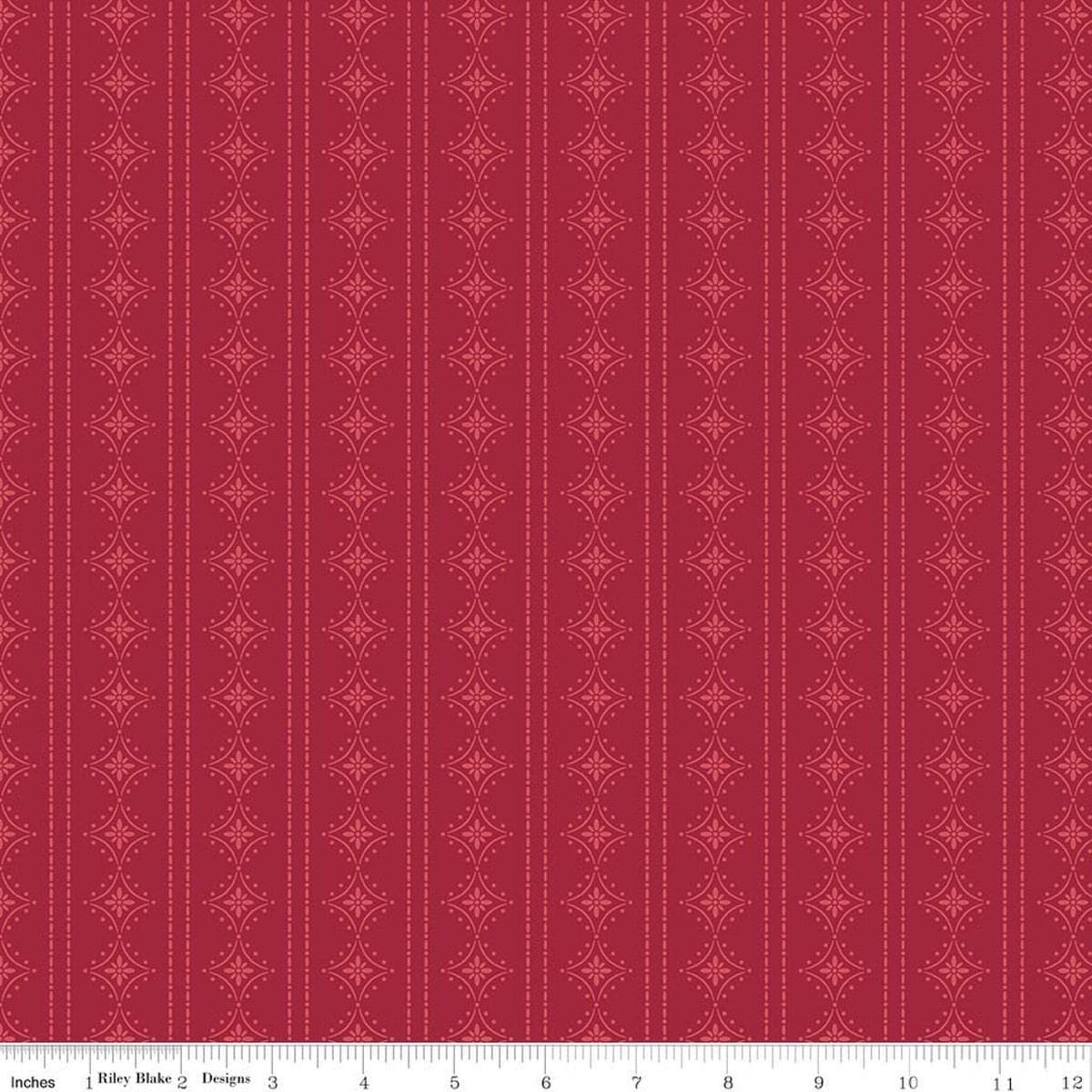 Image of Orchard House Stripes Red quilting cotton fabric by Heather Peterson for Riley Blake Designs. Features stripes on a red background. Cute Little Fabric Shop.