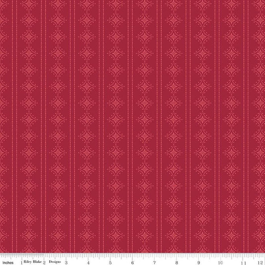 Image of Orchard House Stripes Red quilting cotton fabric by Heather Peterson for Riley Blake Designs. Features stripes on a red background. Cute Little Fabric Shop.