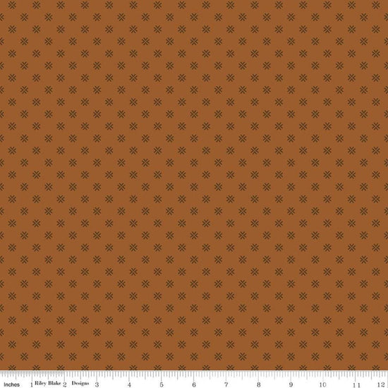 Image of Orchard House Geometric Brown quilting cotton fabric by Heather Peterson for Riley Blake Designs. Features a geometric pattern on a brown background. Cute Little Fabric Shop.