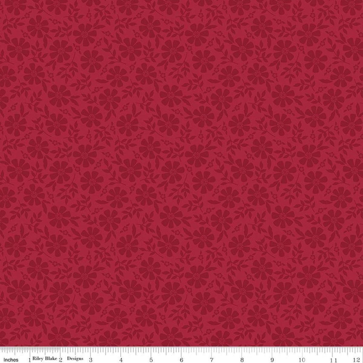 Image of Orchard House Tonal Flowers Red quilting cotton fabric by Heather Peterson for Riley Blake Designs. Features flowers on a red background. Cute Little Fabric Shop.