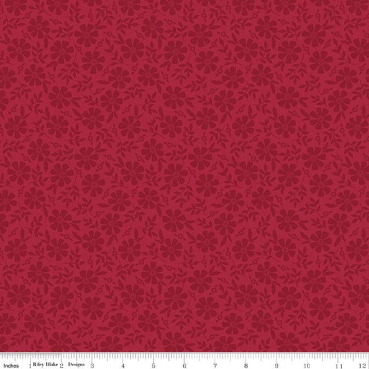 Image of Orchard House Tonal Flowers Red quilting cotton fabric by Heather Peterson for Riley Blake Designs. Features flowers on a red background. Cute Little Fabric Shop.