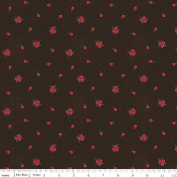 Image of Orchard House Rose Clusters Black quilting cotton fabric by Heather Peterson for Riley Blake Designs. Features flowers on a black background. Cute Little Fabric Shop.
