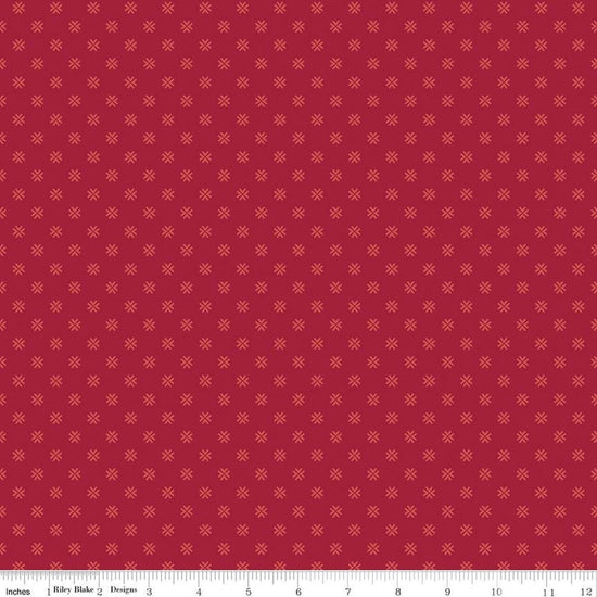 Image of Orchard House Geometric Red quilting cotton fabric by Heather Peterson for Riley Blake Designs. Features a geometric pattern on a red background. Cute Little Fabric Shop.