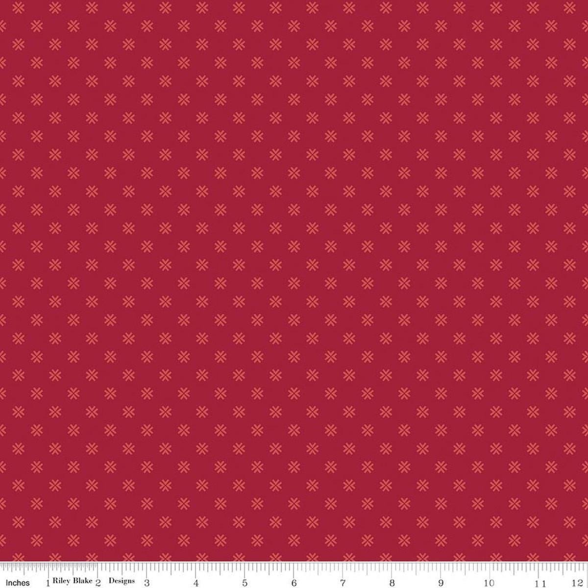 Image of Orchard House Geometric Red quilting cotton fabric by Heather Peterson for Riley Blake Designs. Features a geometric pattern on a red background. Cute Little Fabric Shop.