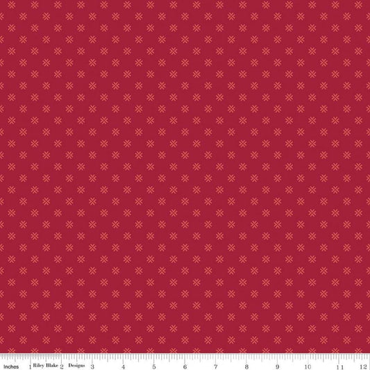 Image of Orchard House Geometric Red quilting cotton fabric by Heather Peterson for Riley Blake Designs. Features a geometric pattern on a red background. Cute Little Fabric Shop.