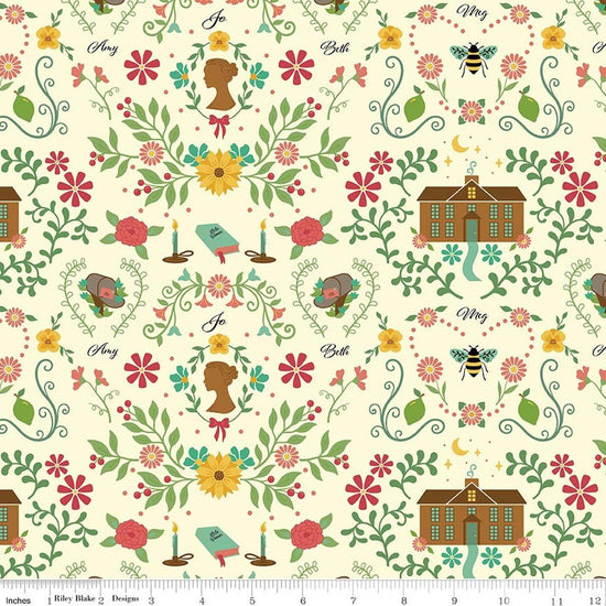 Image of Orchard House Homestead Cream quilting cotton fabric by Heather Peterson for Riley Blake Designs. Features flowers on a cream background. Cute Little Fabric Shop.