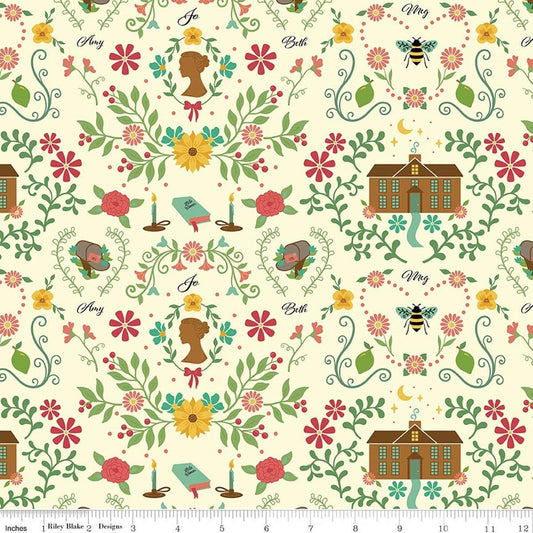 Image of Orchard House Homestead Cream quilting cotton fabric by Heather Peterson for Riley Blake Designs. Features flowers on a cream background. Cute Little Fabric Shop.