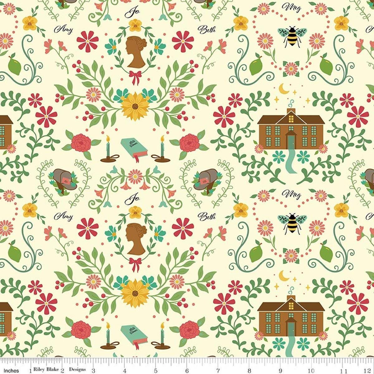 Image of Orchard House Homestead Cream quilting cotton fabric by Heather Peterson for Riley Blake Designs. Features flowers on a cream background. Cute Little Fabric Shop.