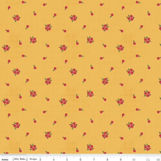 Image of Orchard House Rose Clusters Yellow quilting cotton fabric by Heather Peterson for Riley Blake Designs. Features flowers on a yellow background. Cute Little Fabric Shop.