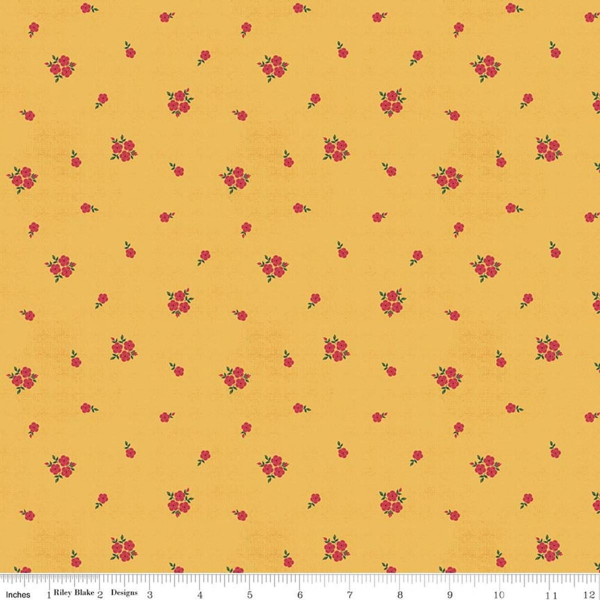 Image of Orchard House Rose Clusters Yellow quilting cotton fabric by Heather Peterson for Riley Blake Designs. Features flowers on a yellow background. Cute Little Fabric Shop.