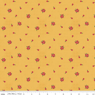 Image of Orchard House Rose Clusters Yellow quilting cotton fabric by Heather Peterson for Riley Blake Designs. Features flowers on a yellow background. Cute Little Fabric Shop.