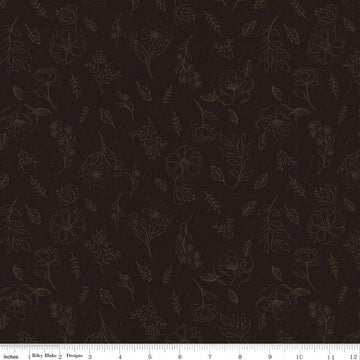 Image of Orchard House Sketch Floral Black quilting cotton fabric by Heather Peterson for Riley Blake Designs. Features flowers on a black background. Cute Little Fabric Shop.