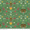 Image of Orchard House Homestead Green quilting cotton fabric by Heather Peterson for Riley Blake Designs. Features flowers on a green background. Cute Little Fabric Shop.