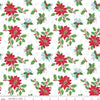 Image of Claus & Co. Main White quilting cotton fabric by Melissa Mortenson for Riley Blake Designs. Features flowers on a white background. Cute Little Fabric Shop.
