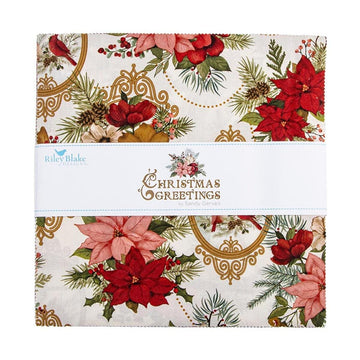 SALE Christmas Greetings 10" Stacker Christmas Fabric - 10-17660-42 - 42-Piece Precut - Riley Blake Quilting Cotton Fabric