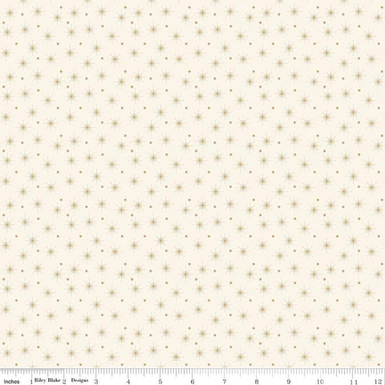 Image of Christmas Greetings Christmas Lights Cream quilting cotton fabric by Sandy Gervais for Riley Blake Designs. Features polka dots on a cream background. Cute Little Fabric Shop.
