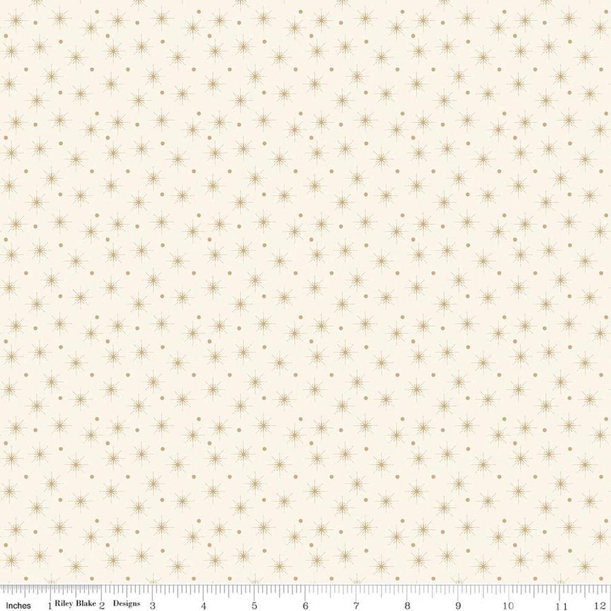 Image of Christmas Greetings Christmas Lights Cream quilting cotton fabric by Sandy Gervais for Riley Blake Designs. Features polka dots on a cream background. Cute Little Fabric Shop.