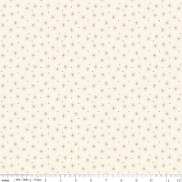 Image of Christmas Greetings Christmas Lights Cream quilting cotton fabric by Sandy Gervais for Riley Blake Designs. Features polka dots on a cream background. Cute Little Fabric Shop.