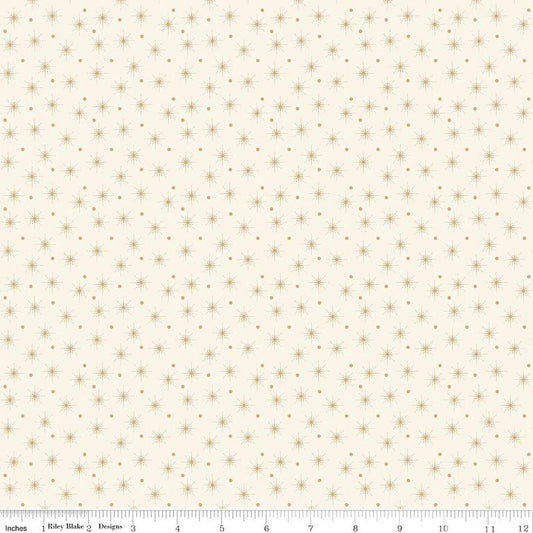 Image of Christmas Greetings Christmas Lights Cream quilting cotton fabric by Sandy Gervais for Riley Blake Designs. Features polka dots on a cream background. Cute Little Fabric Shop.