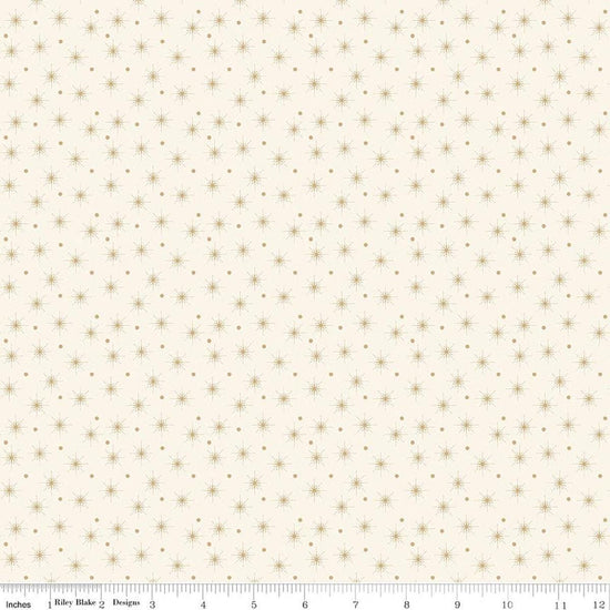 Image of Christmas Greetings Christmas Lights Cream quilting cotton fabric by Sandy Gervais for Riley Blake Designs. Features polka dots on a cream background. Cute Little Fabric Shop.