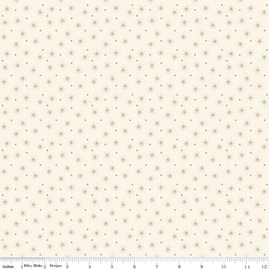 Image of Christmas Greetings Christmas Lights Cream quilting cotton fabric by Sandy Gervais for Riley Blake Designs. Features polka dots on a cream background. Cute Little Fabric Shop.