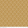 Image of Christmas Greetings Scroll Gold quilting cotton fabric by Sandy Gervais for Riley Blake Designs. Features swirls on a yellow background. Cute Little Fabric Shop.