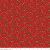 Image of Christmas Greetings Holly Red quilting cotton fabric by Sandy Gervais for Riley Blake Designs. Features holly on a red background. Cute Little Fabric Shop.