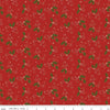 Image of Christmas Greetings Holly Red quilting cotton fabric by Sandy Gervais for Riley Blake Designs. Features holly on a red background. Cute Little Fabric Shop.