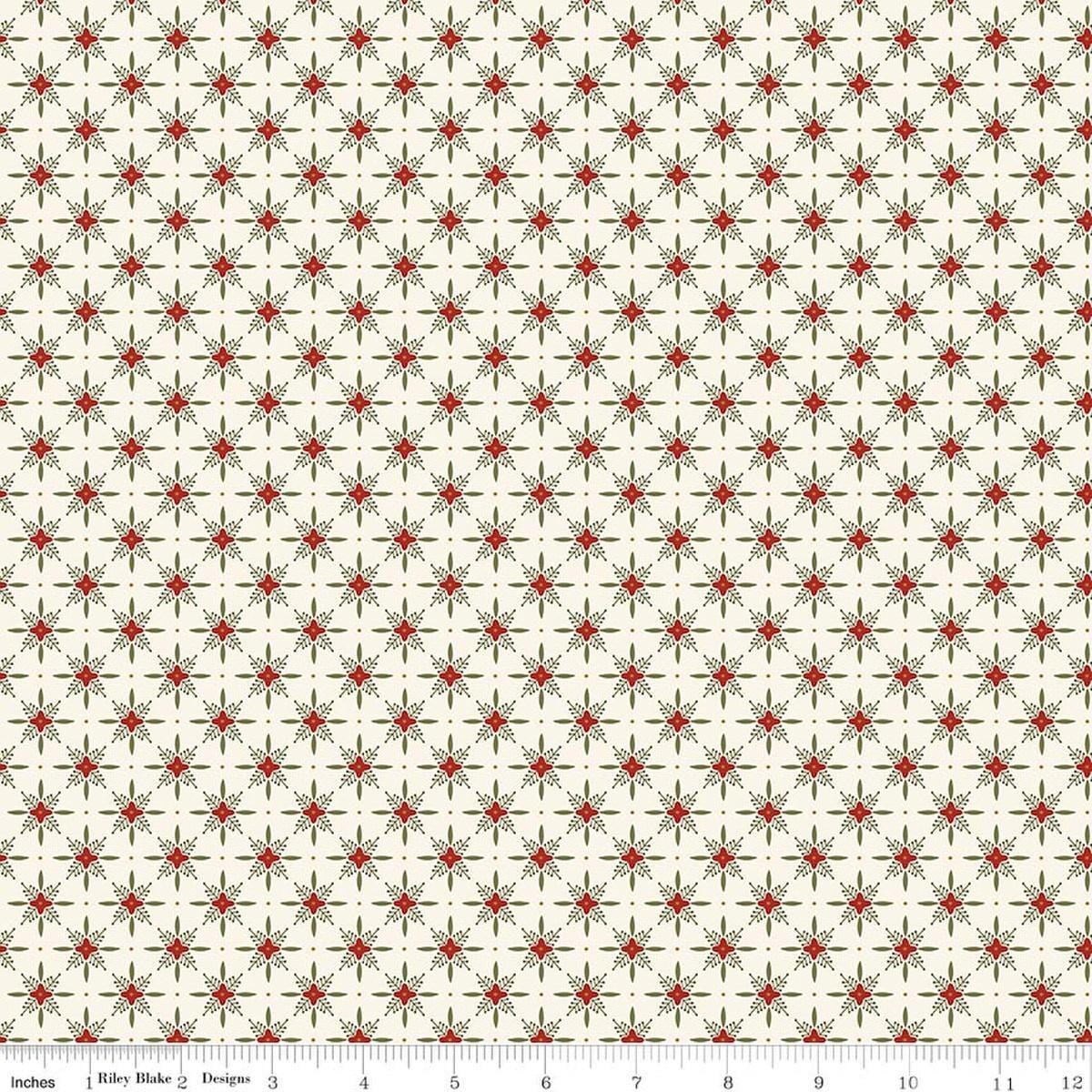 Image of Christmas Greetings Twinkle Cream quilting cotton fabric by Sandy Gervais for Riley Blake Designs. Features a geometric pattern on a cream background. Cute Little Fabric Shop.