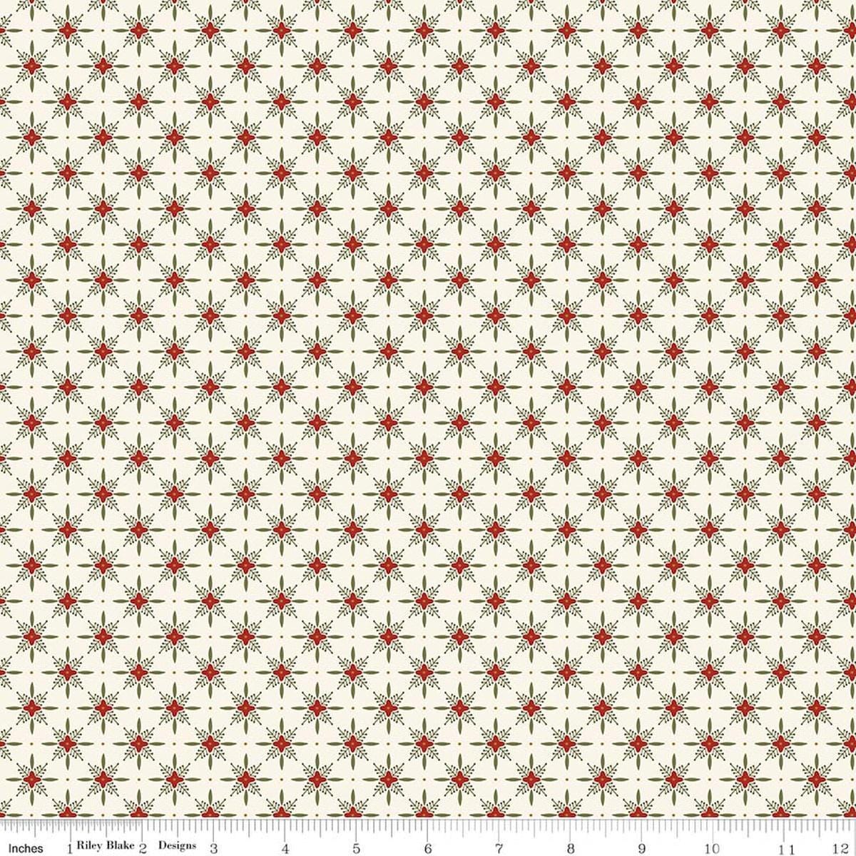 Image of Christmas Greetings Twinkle Cream quilting cotton fabric by Sandy Gervais for Riley Blake Designs. Features a geometric pattern on a cream background. Cute Little Fabric Shop.