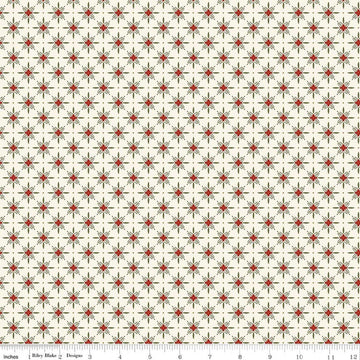 Image of Christmas Greetings Twinkle Cream quilting cotton fabric by Sandy Gervais for Riley Blake Designs. Features a geometric pattern on a cream background. Cute Little Fabric Shop.